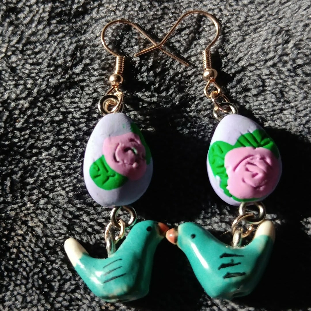 Floral Bird Dangle Earrings